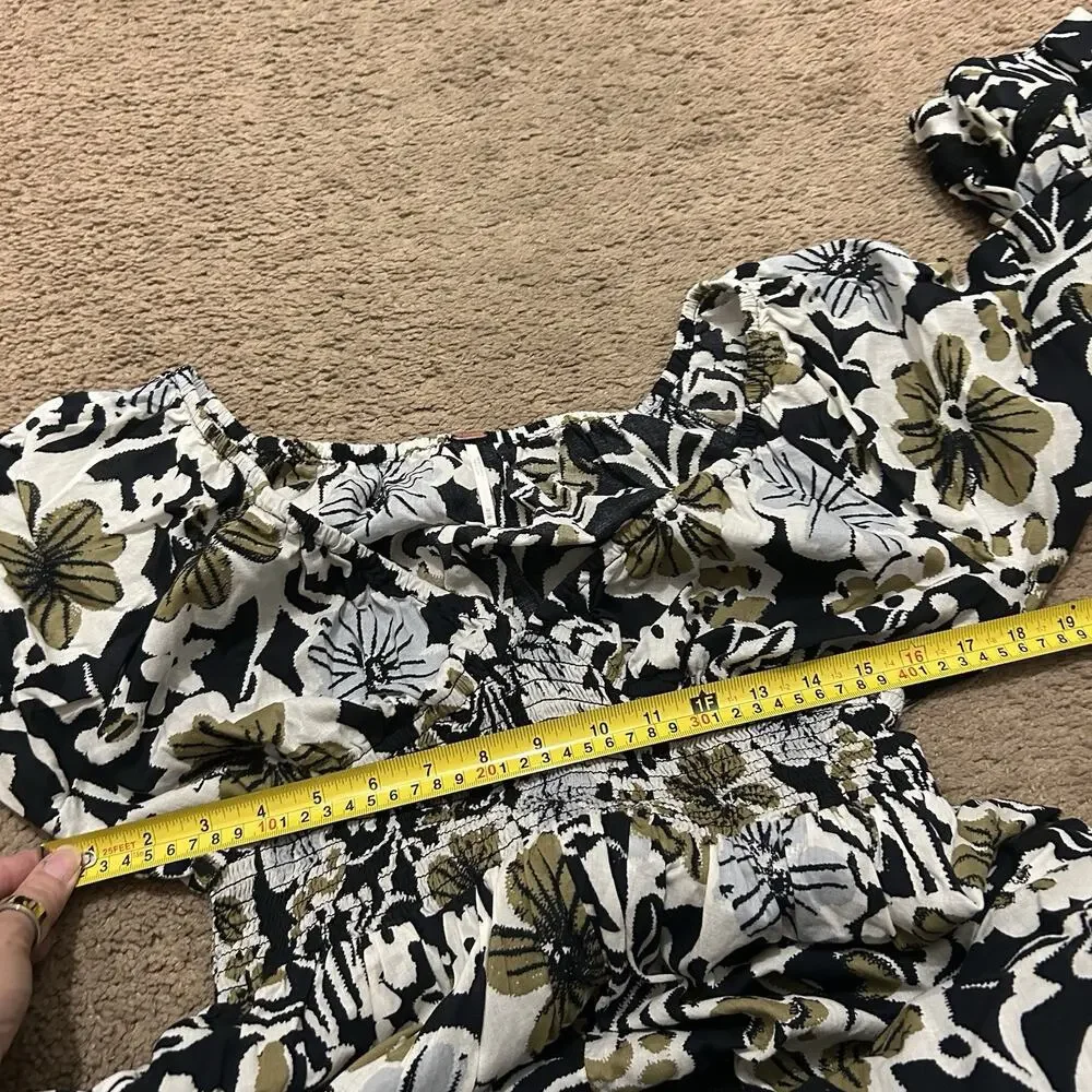 Free People Printed Dixie V Neck 3/4 Sleeve Maxi Dress Size Medium Boho